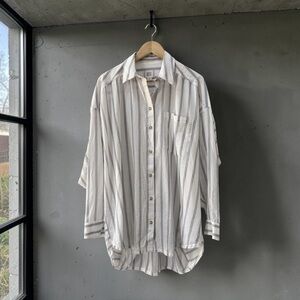 BDG Urban Outfitters Women’s Oversized Button-Up Grey White Striped Shirt! Large